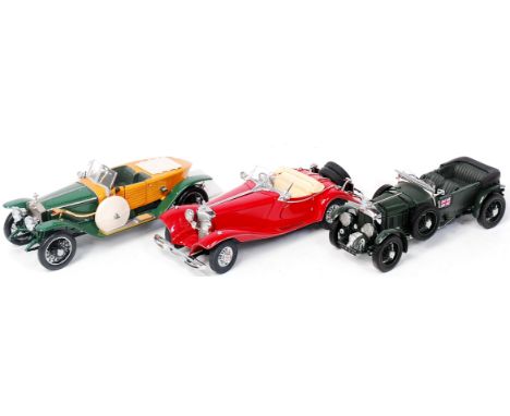 Franklin Mint 1/16th scale boxed diecast group, 3 boxed examples, to include 1929 Bentley Supercharged Racer, Mercedes 500K S