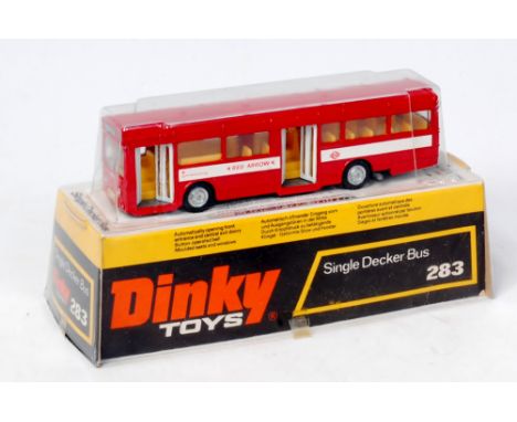 Dinky Toys, 283, Single Decker Bus, red body with rare yellow interior, with instruction leaflet, in the original tall bubble