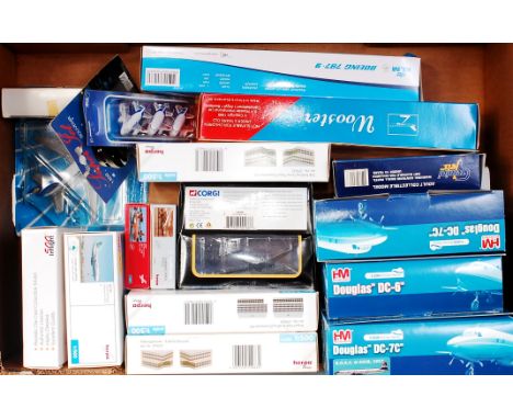 19 assorted Aircraft Diecast Models, Airport Buildings and Plastic Aircraft, mixed scales and manufacturers to include Hobbym