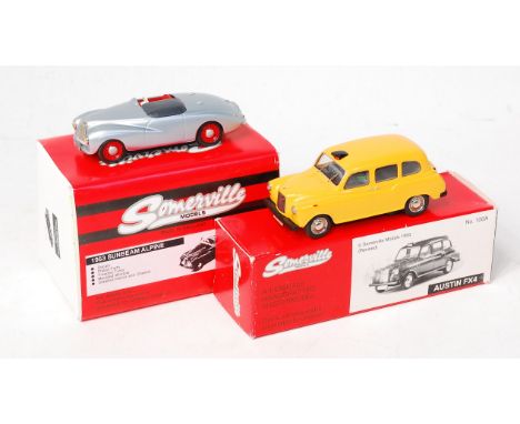 Somerville Models 1/43rd scale White Metal Group, 2 boxed examples, to include No.100A Austin FX4 Taxi, yellow body (NM-BVG),