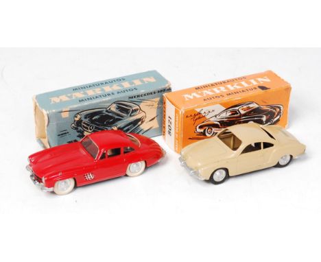 Marklin Boxed Diecast Group, 2 examples to include No.8021 Karmann Ghia Coupe, tan body with spun hubs (GVG-BA/F), and No.801