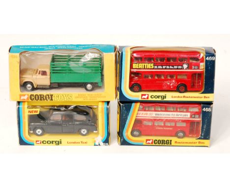 Corgi Toys Boxed Diecast Group, 4 examples, to include No.469 London Bus, red body with Beatties advertising (NM-BVG), No.425