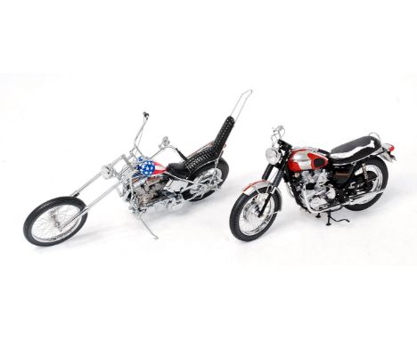 Franklin Mint 1/10th scale Motorcycle Group, 2 boxed examples, to include 1969 Triumph Bonneville FMPM, finished in red and b