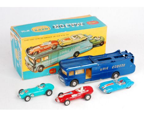 Corgi Toys, gift set 16, Ecurie Ecosse racing transporter set and 3 cars, comprising of 1126 Ecurie Ecosse, metallic blue wit