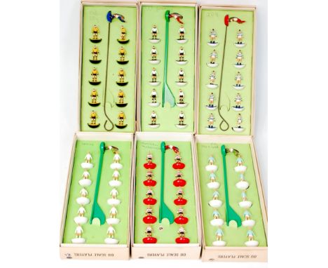 Subbuteo 1970s Boxed Football Team Group, 6 boxed and complete examples, to include No.156 West Germany, No.11 QPR, No.5 Manc