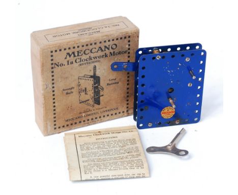 Meccano No.1A Clockwork Motor, blue example with key and leaflet, in the original M205 numbered box (G-BGVG)