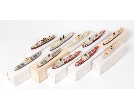 Len Jordan Resin 1/1200th scale model ship group, all in associated boxes, 10 examples to include Kwangsi, Alderminster, Aure