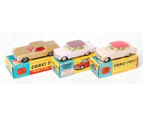 Corgi Toys Boxed Playworn Saloon Group, 3 examples to include No.245 Buick Riviera (G-BG), No.232 Fiat 2100 (G-BG), and No.23