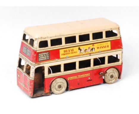 Betal Production (UK), large scale tinplate double decker bus, finished in red and cream, with over painted cream roof, Gener