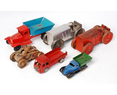 Mixed Tinplate Vehicle Group, to include 2x Marx Large Scale Tractors, one finished in silver and 1 red (Both FG), Triang Ste