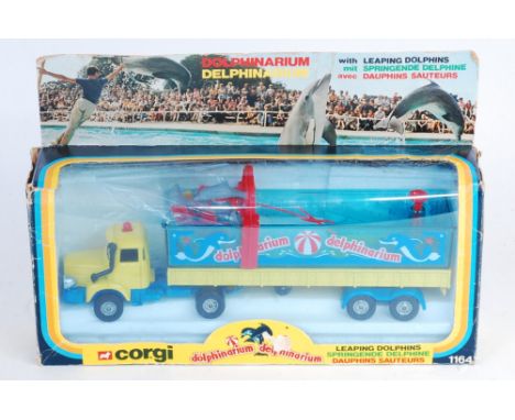 Corgi Toys No.1164 Dolphinarium, yellow and blue body with plastic rear body attachment, with figures and dolphins, in the or