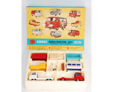 Corgi Toys, Gift Set 24, constructor set, comprising of 2 Commer 3/4 ton cab and chassis units, 4 interchangeable bodies, mil