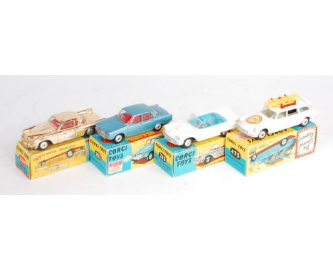 Corgi Toys Boxed Play worn Group, 4 examples to include No.252 Rover 2000 (GBG), No.211M Studebaker Golden Hawk (GBA/F), No.2