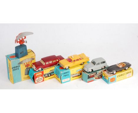 Corgi Toys Boxed Play worn group, 5 examples to include No.247 Mercedes Benz 600 Pullman (GVG-BA/F), No.307 E Type Jaguar wit