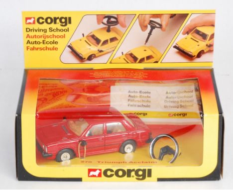 Corgi Toys, 278, Triumph Acclaim Driving School Car, red body with tan interior, in the original window box with header card 