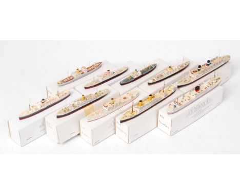 Len Jordan Resin 1/1200th scale model ship group, all in associated boxes, 10 examples to include Bendoran, Leicestershire, D