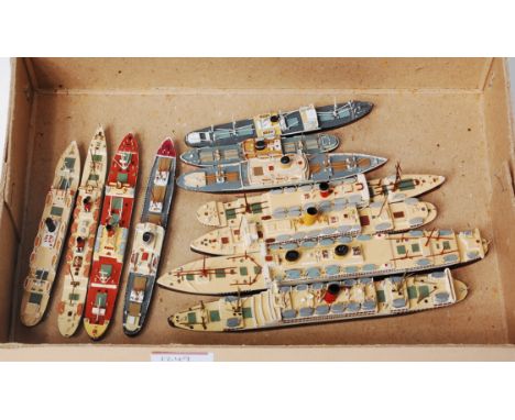 Len Jordan Resin and other wooden manufactured 1/1200th scale model ship group, 11 loose examples, to include Hillary, SS Nor