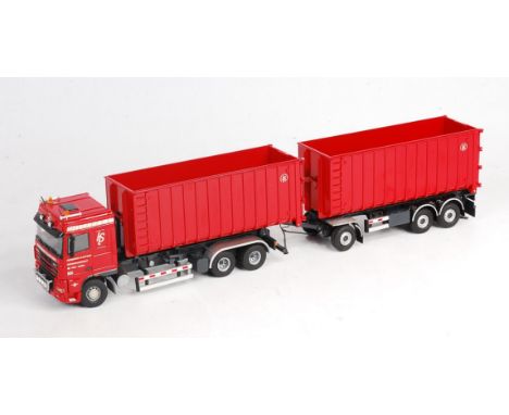 Tekno 1/50th scale Heavy Haulage Group, to include DAF 95XF 6x4 with hook lift dumpster and opening doors, with 3 axle traile