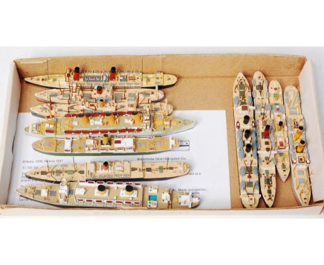 Len Jordan Resin and other wooden 1/1200th scale model ship group, 11 examples mixed subjects, to include Bergensfjord, SS Ca