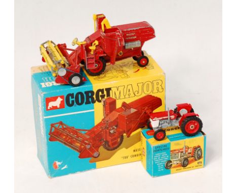 Corgi Toys, 66 Massey Ferguson 165 tractor, red and white body with grey engine, red hubs, in the original blue and yellow al