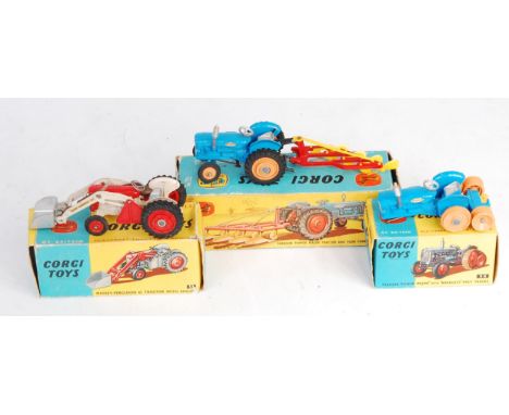 Corgi Toys Boxed Play worn Farming Group, to include No.54 Fordson Power Major Roadless Half Tractor (A/F-BVG), Gift Set 18 F