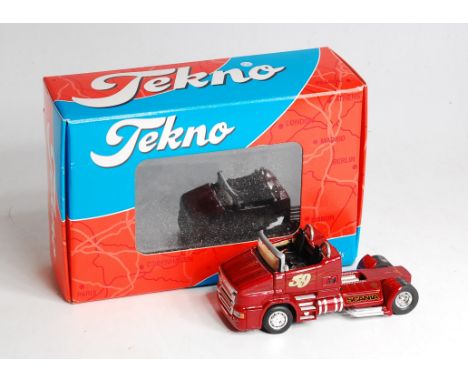 Tekno 1/50th scale model of a Scania 9000A Open Top Show Truck Dragster, 1000HP, white metal and diecast example, titled "Red