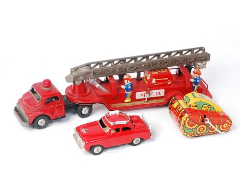 Marx and Japanese Tinplate Group, 3 examples, to include Japanese MFD Fire Engine (G), a Made in Japan friction drive Airport