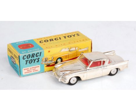 Corgi Toys, 211s, Studebaker Golden Hawk, gold plated body with red interior, white flash and smooth hubs, in the original bl