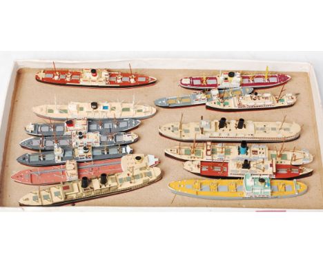 Len Jordan Resin and other wooden 1/1200th scale model ship group, 12 examples, all loose to include MS Oriental Queen, SS Am