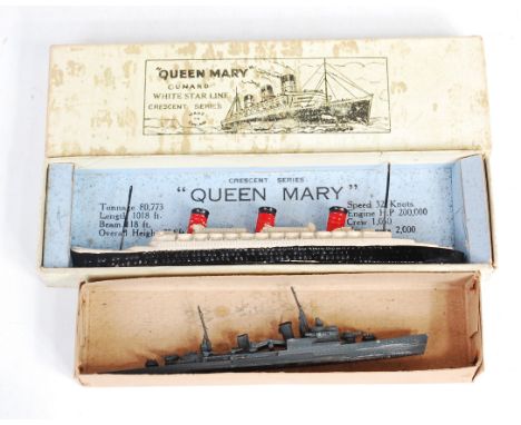 Crescent and Tremo Models Boxed Ship Group, to include Crescent "Queen Mary" Cunard White Star Line Cruise Liner (VG-BG), and