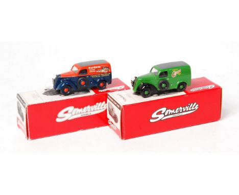 Somerville Models 1/43rd scale Fordson 5CWT Van Group, 2 boxed examples to include 1 finished in orange and blue with "Ransom