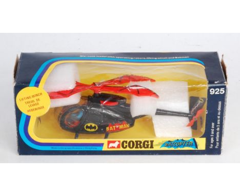 Corgi Toys, 925, Batcopter, black body with orange blades, Batman decals to sides, in the original window box (VG-BG)