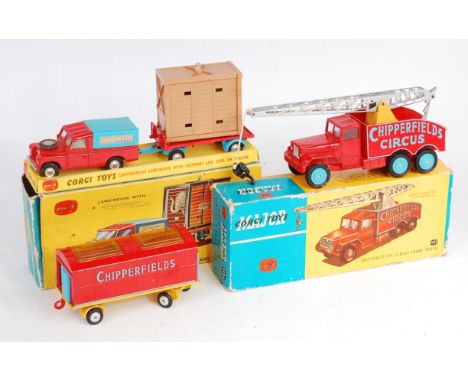 Corgi Toys Chipperfields Circus Loose and Boxed Group, to include Gift Set 19 Land Rover with Elephant and Cage on Trailer (G