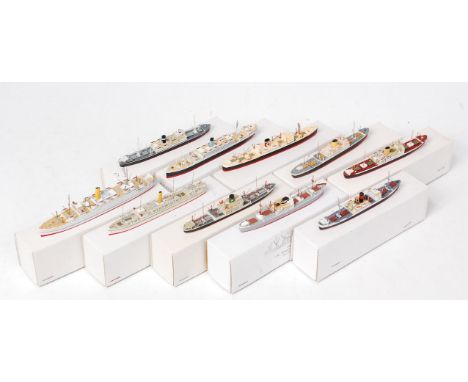 Len Jordan Resin 1/1200th scale model ship group, all in associated boxes, 10 examples to include Automedon, Clan Fraser, Her