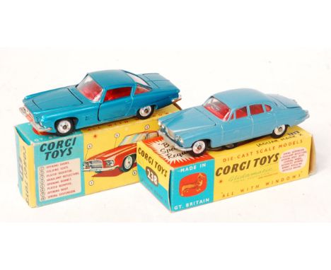 Corgi Toys Boxed Saloon Group, 2 boxed examples, to include No.238 Jaguar Mark X, metallic blue with red interior, spun hubs,