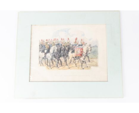 A fine watercolour "Band of the Royal Horse Guards (Field Day Order)", unsigned, 9" x 12", in cardboard window mount, GC. Thi