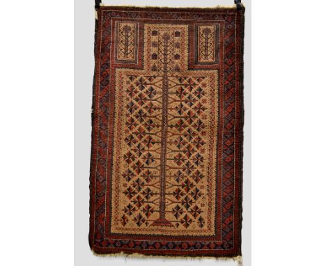 Baluchi camel field prayer rug, Khorasan, north east Persia, late 19th/early 20th century, 5ft. x 3ft. 1.52m. x 0.91m. Overal
