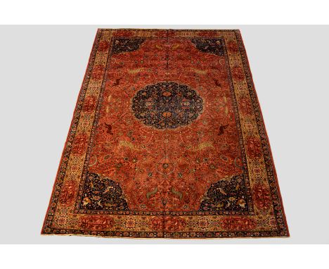 Sivas carpet of classic hunting design on a rose field, east Anatolia, early 20th century, 11ft. 2in. x 8ft. 2in. 3.40m. x 2.