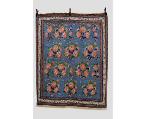 Afshar rug, Kerman area, south west Persia, second half 20th century, 6ft. 8in. x 5ft. 2.03m. x 1.52m. Note the pale blue fie