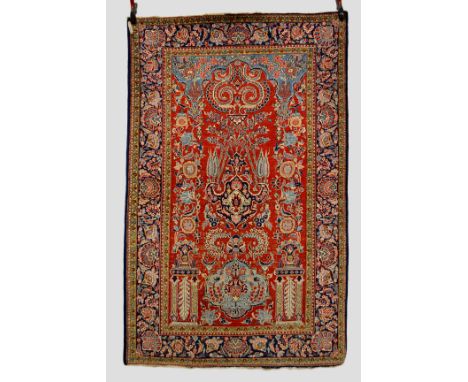Attractive Kashan prayer rug, west Persia, circa 1920s-30s, 6ft. 10in. x 4ft. 5in. 2.08m. x 1.35m. Overall wear; slight losse
