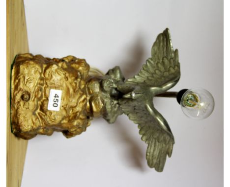 A spelter eagle table lamp, H. 35cm.