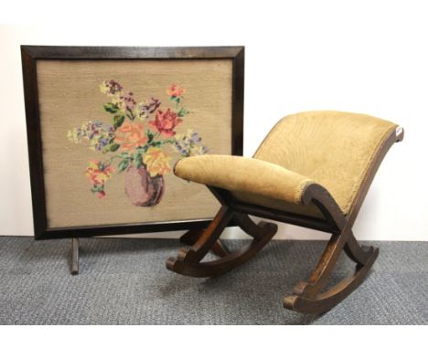 A gout stool and a tapestry firescreen.