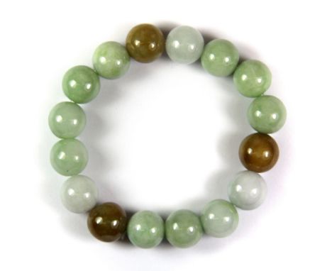 A mixed colour jade bracelet, bead Dia. 13mm