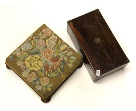 A Victorian writing slope and tapestry upholstered stool.