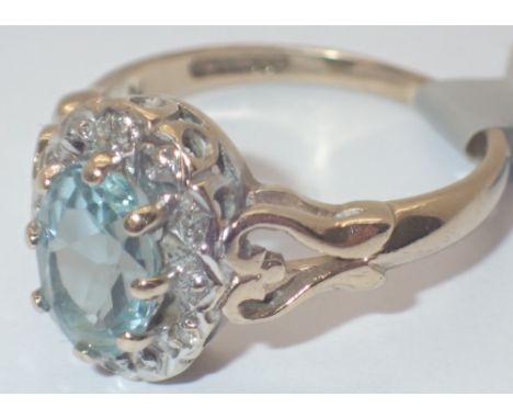 9ct gold blue topaz and diamond ring size J/K