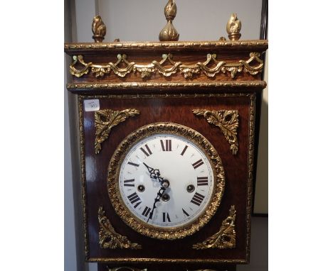 Large wood and brass cased long case clock with ceramic dial and Westminster chime