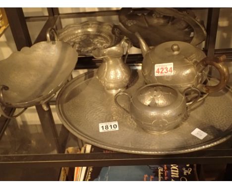 Collection of Arts and Crafts pewter including tea service