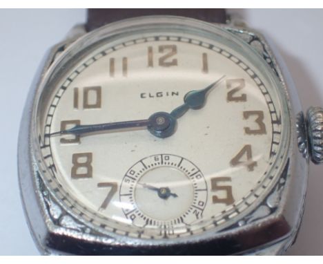 Elgin 1920s wristwatch on a leather strap CONDITION REPORT: This item is working at lotting. Case is very good.