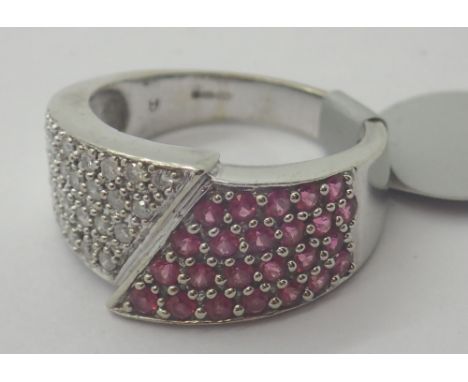 9ct white gold fancy ruby and diamond band size J