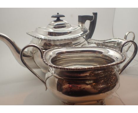 Hallmarked silver three piece tea service assay Sheffield 1960 maker E V 1335g